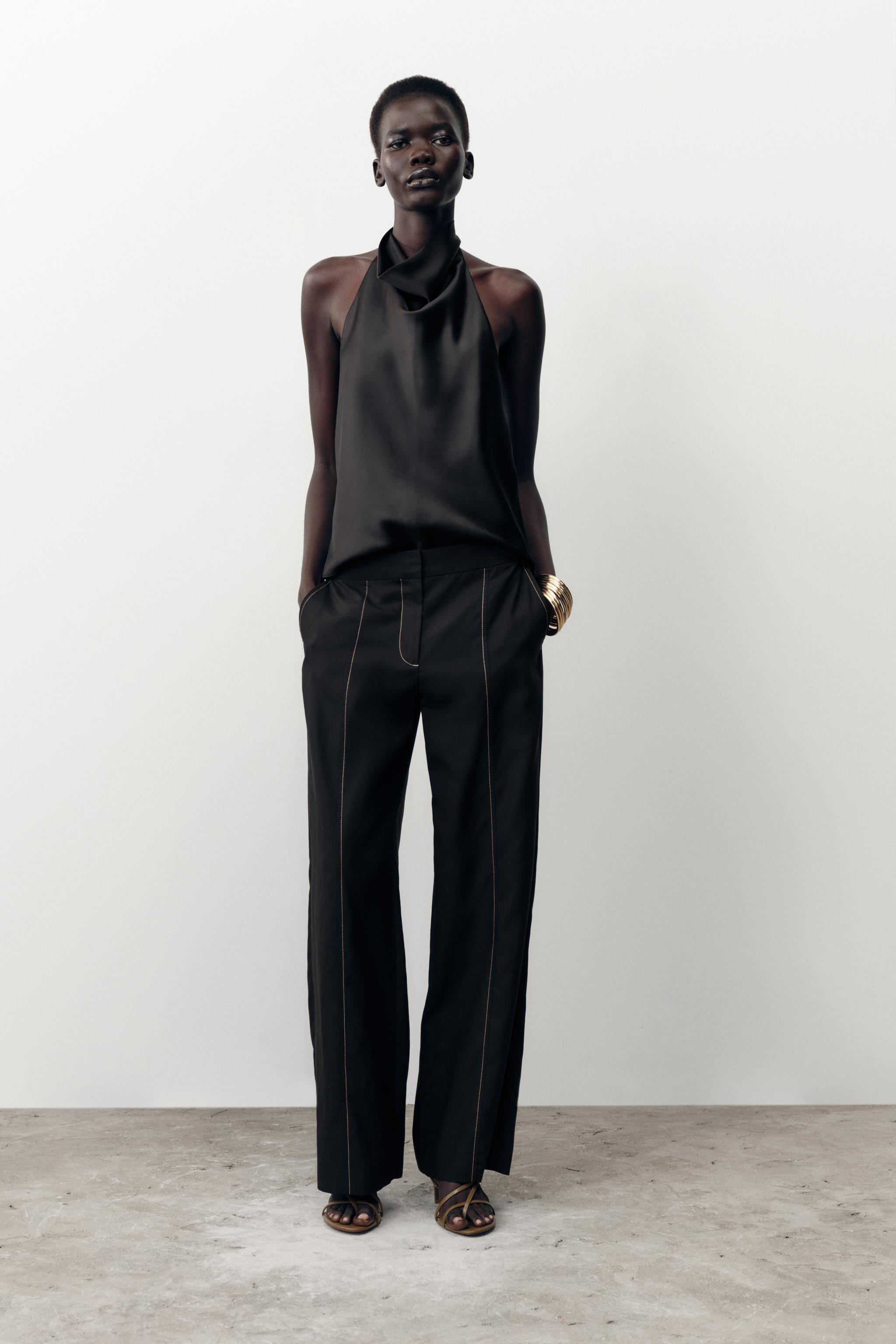 PANTALON DROIT SURPIQÛRES CONTRASTE