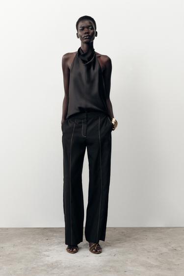 STRAIGHT-LEG TROUSERS WITH CONTRAST TOPSTITCHING - Black by Zara - Image 0
