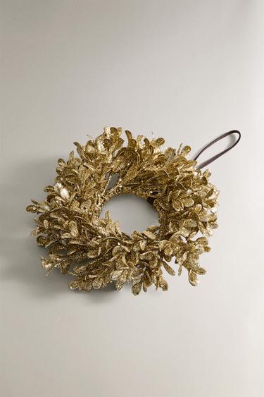 SPARKLY CHRISTMAS WREATH DECORATION - Gold by Zara - Image 1