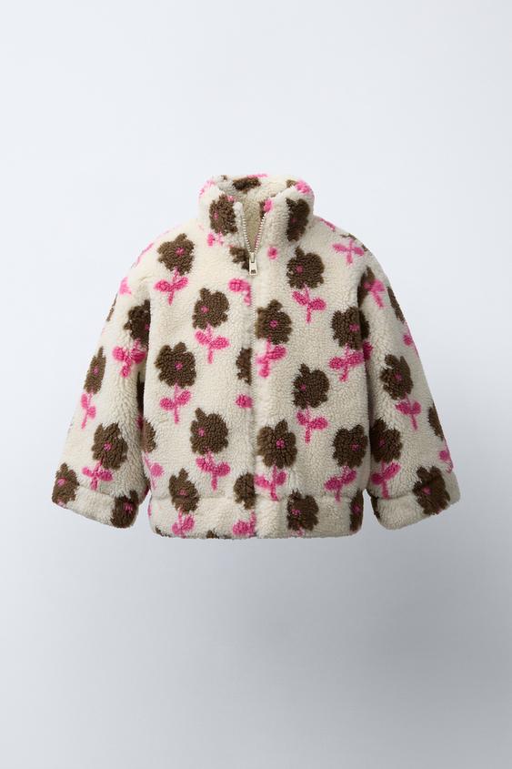 FLORAL FAUX SHEARLING JACKET