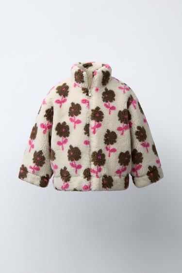 JACKE AUS LAMMFELLIMITAT MIT BLUMENMUSTER - Cremefarben von Zara