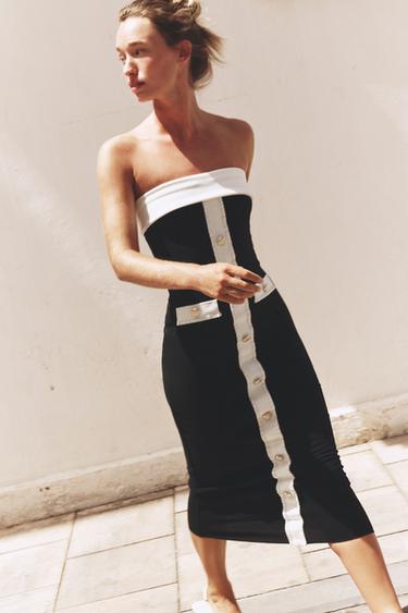 CONTOURING STRETCH BANDEAU DRESS - Black / White by Zara - Image 3
