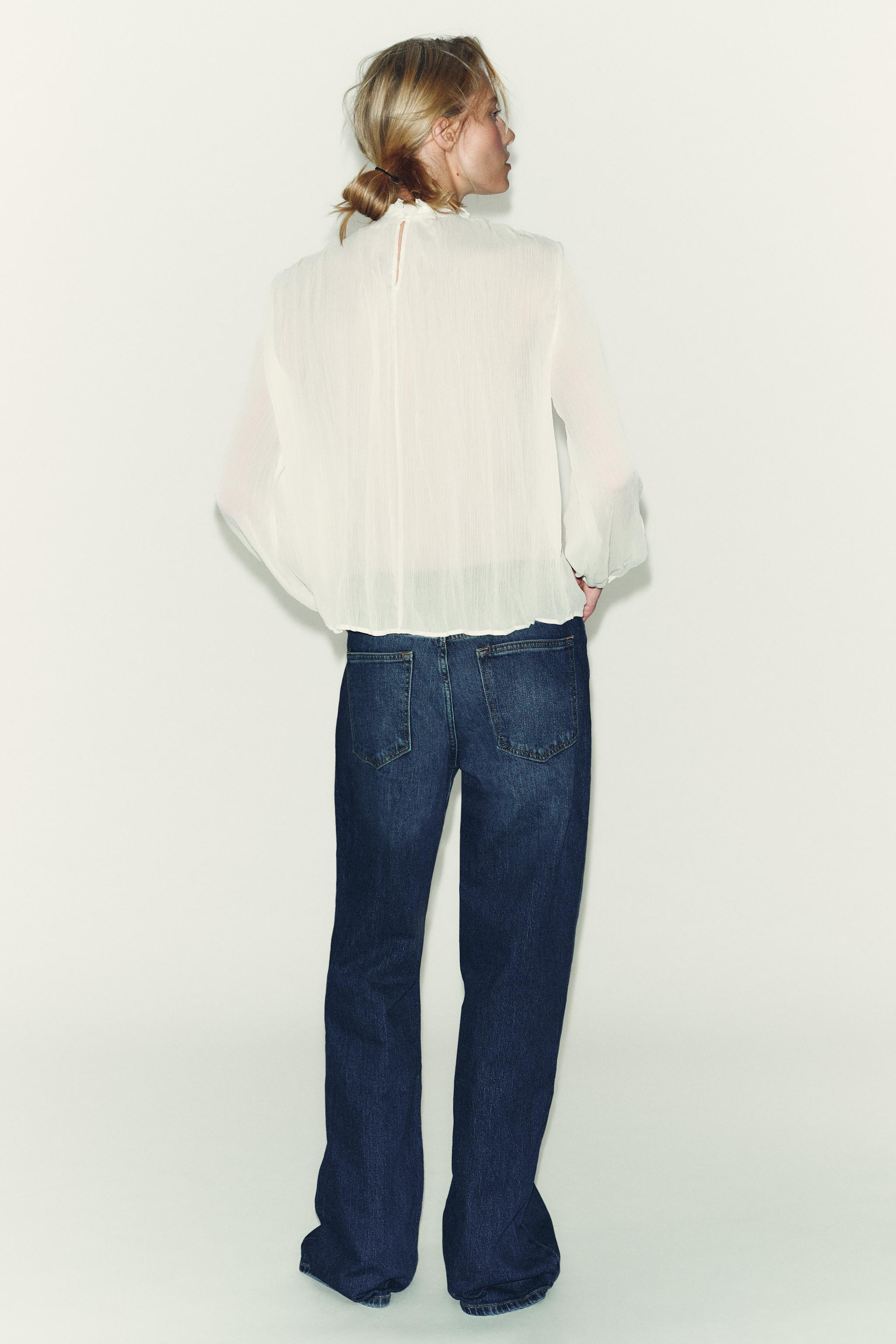 COTTON GAUZE BLOUSE WITH RUFFLE AND LACE TRIMS - Ecru | ZARA South