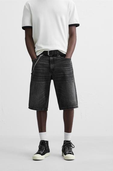 BERMUDA DENIM BAGGY FIT LAVADO - Negro de Zara
