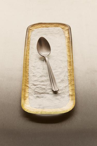 GLASS SERVING DISH WITH GOLD RIM - Gold by Zara