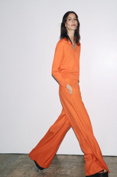 PANTALON LARGE À PINCES ZW COLLECTION - Oranges de Zara - Image 4