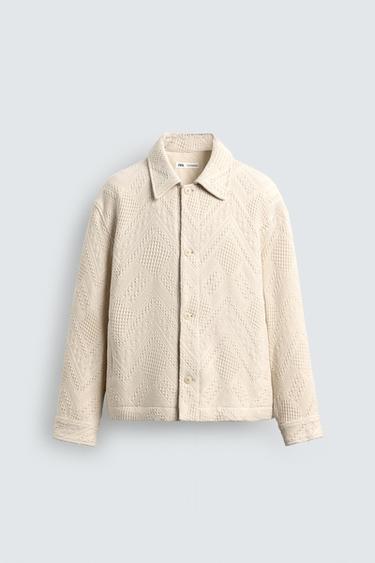 Zara JACQUARD OVERSHIRT - Ecru