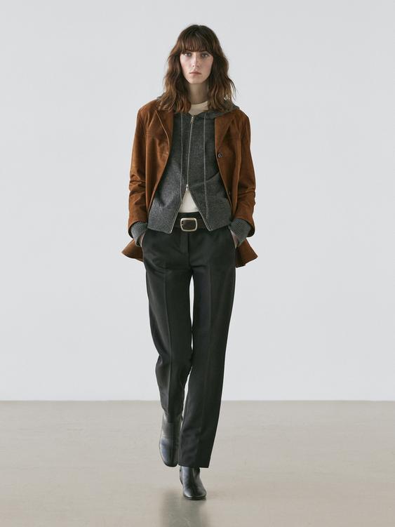 Wool blend zip-up cardigan with hood