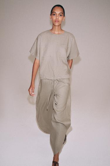 HAUT 100 % LIN À CORDONS ZW COLLECTION - Marron / Taupe de Zara - Image 3