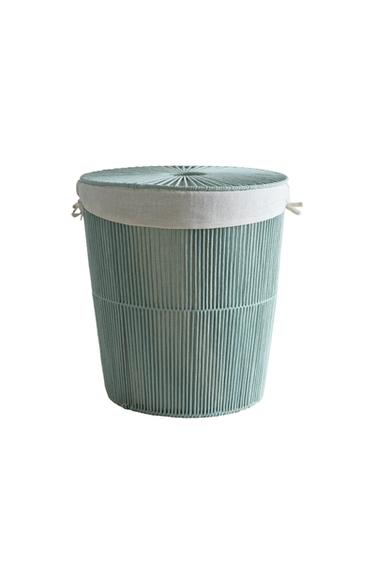 LAUNDRY BASKET WITH COTTON LINING AND LID - Sea green by Zara