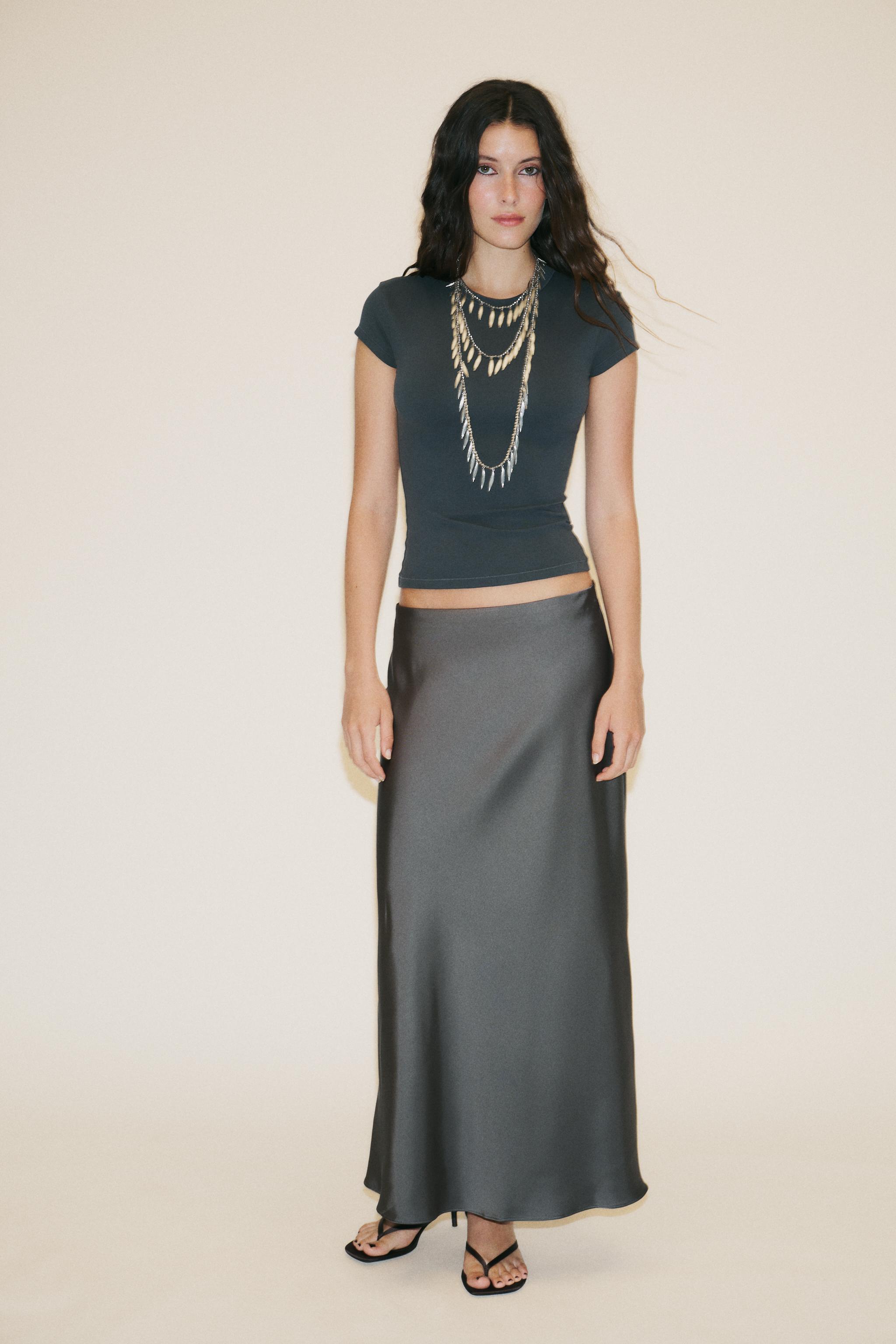 SATIN MIDI SKIRT - Black | ZARA Spain