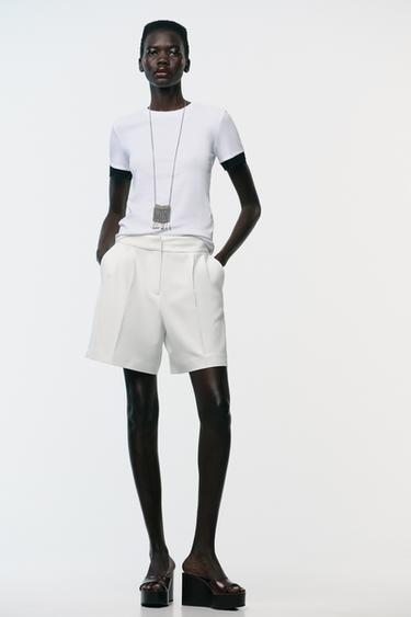 Zara LACE SLEEVE T-SHIRT - Black / White