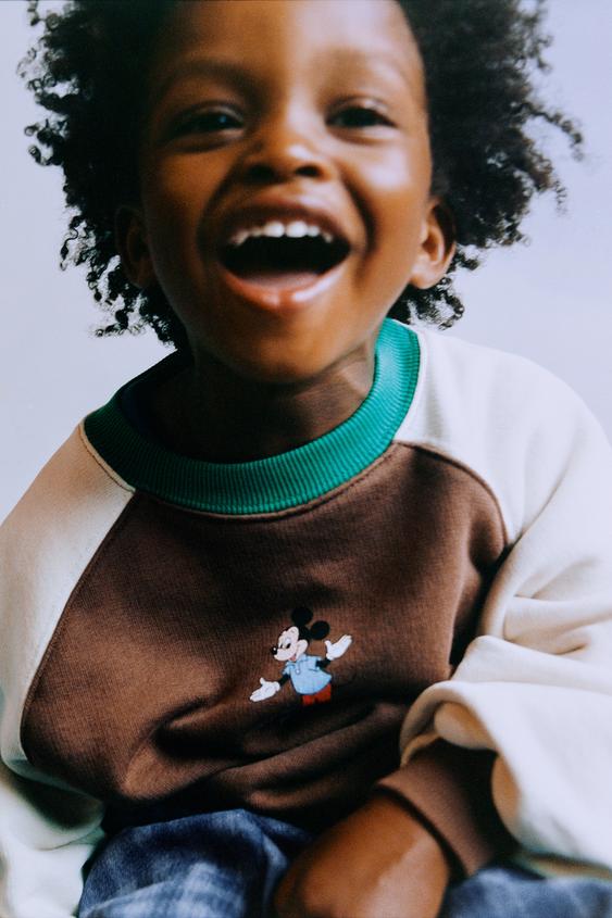 Zara MICKEY MOUSE © DISNEY COLORBLOCK SWEATSHIRT - Brown / White - Image 0
