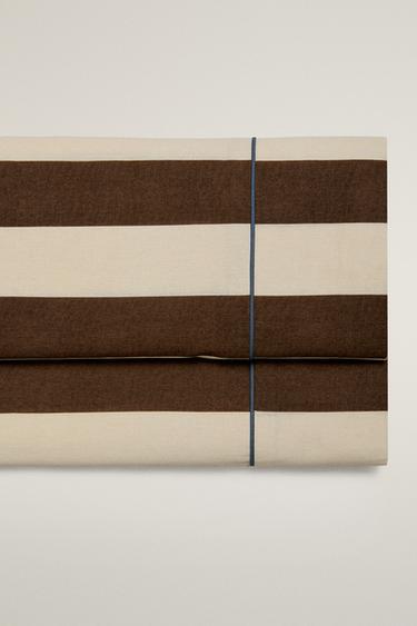 FADED STRIPED COTTON FLAT SHEET - Dark brown by Zara