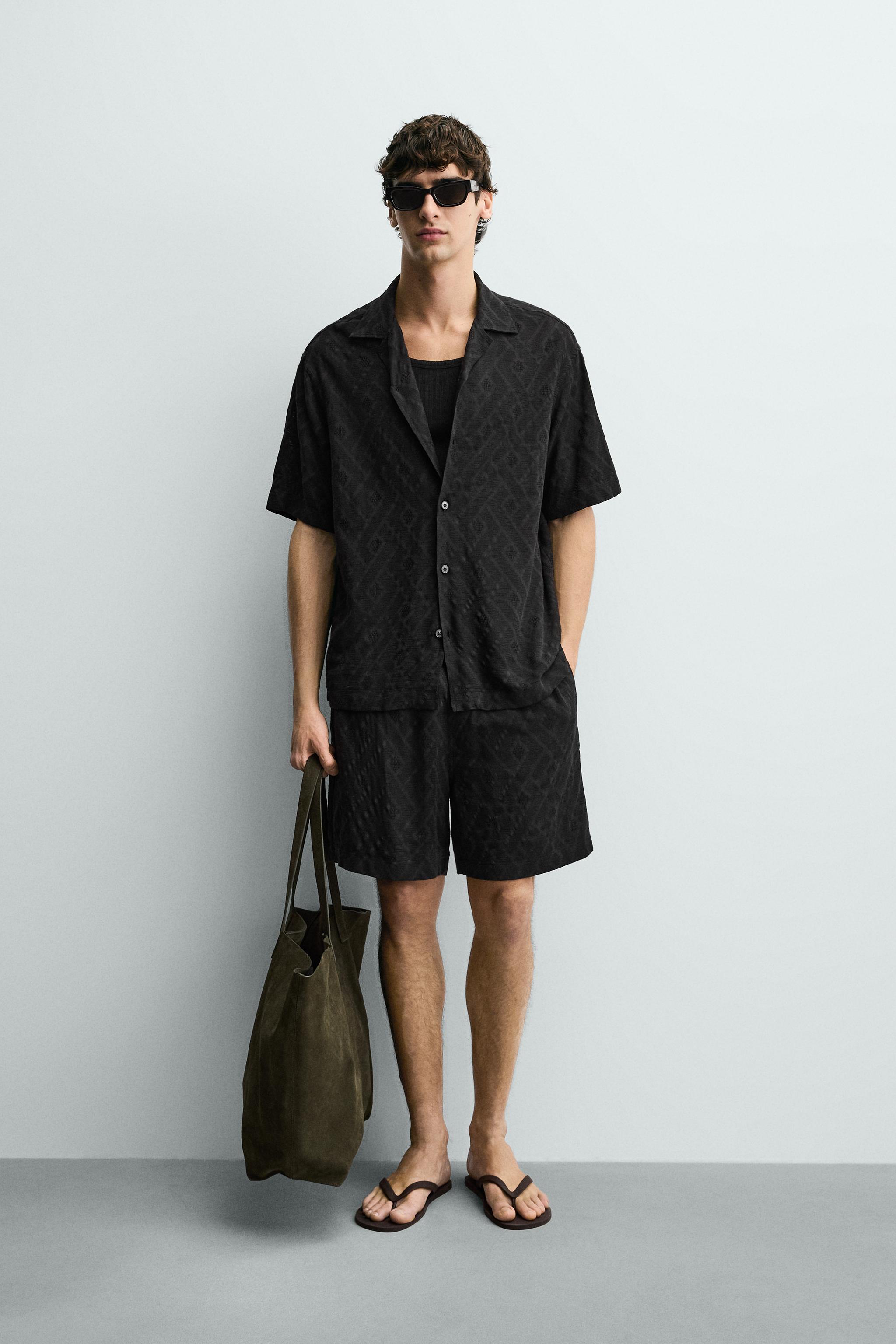 Мужские рубашки Zara GEOMETRIC JACQUARD SHIRT