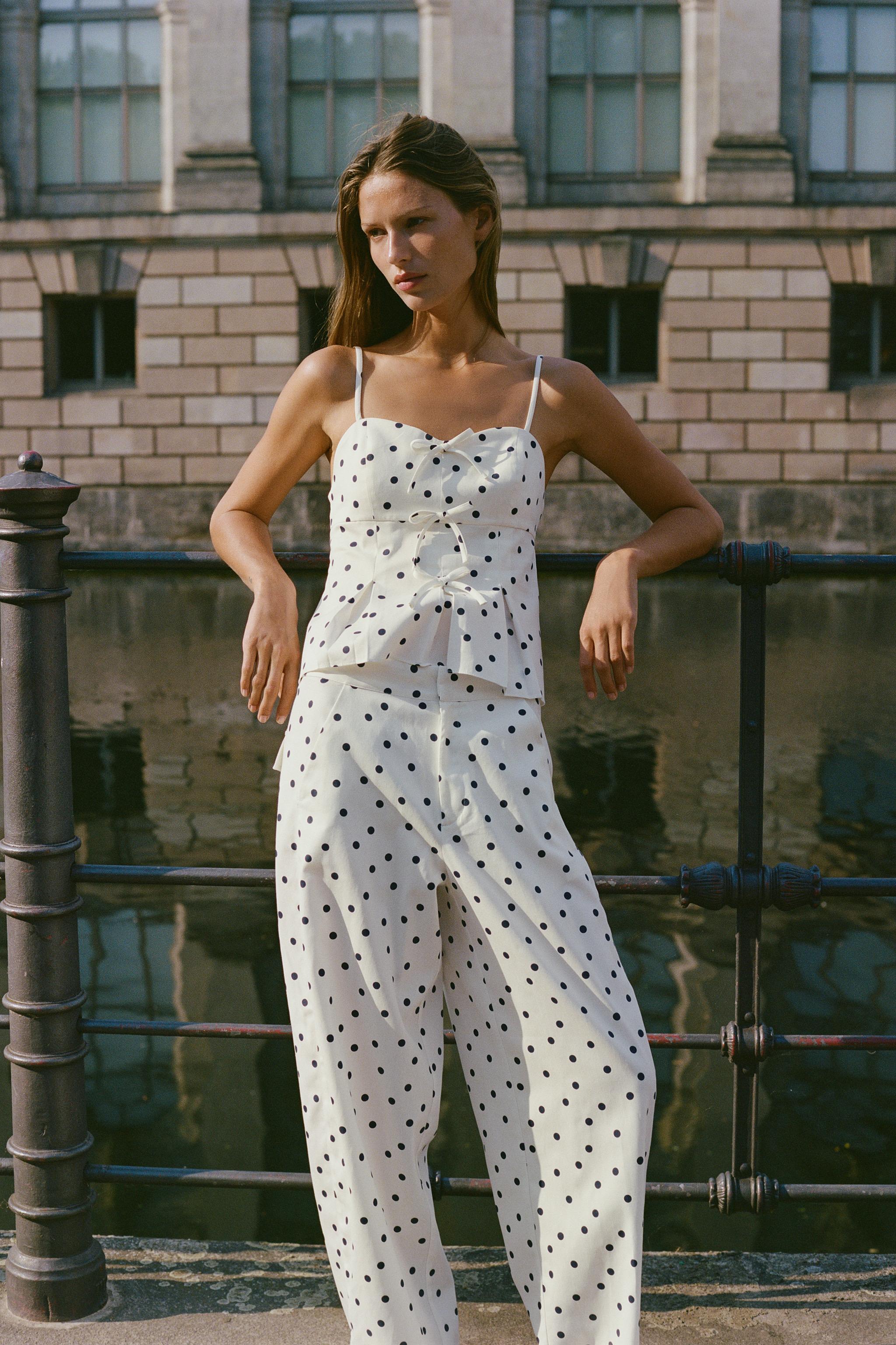 Женские рубашки Zara POLKA DOT PEPLUM TOP