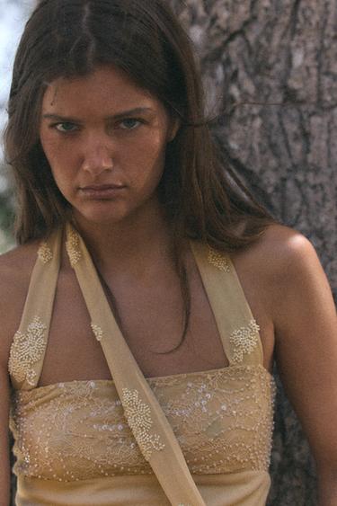 EMBROIDERED HALTER TOP - Light green by Zara - Image 1