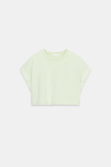 CROPPED CONTRAST T-SHIRT - Green by Zara - Image 4