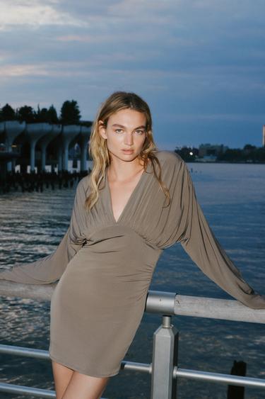 Zara VOLUMINOUS SHORT DRESS - Taupe gray
