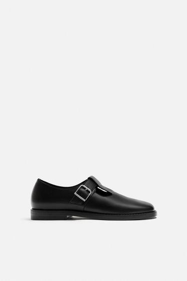 Zara 真皮搭扣鞋 - 黑色 - 圖片 0