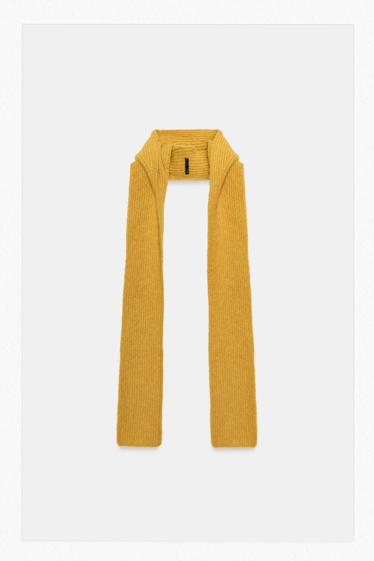KNIT HOOD SCARF — Ocher