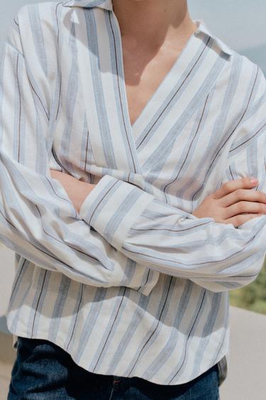 BLOUSE IMPRIMÉE À RAYURES - Marron-Bleu de Zara - Image 2