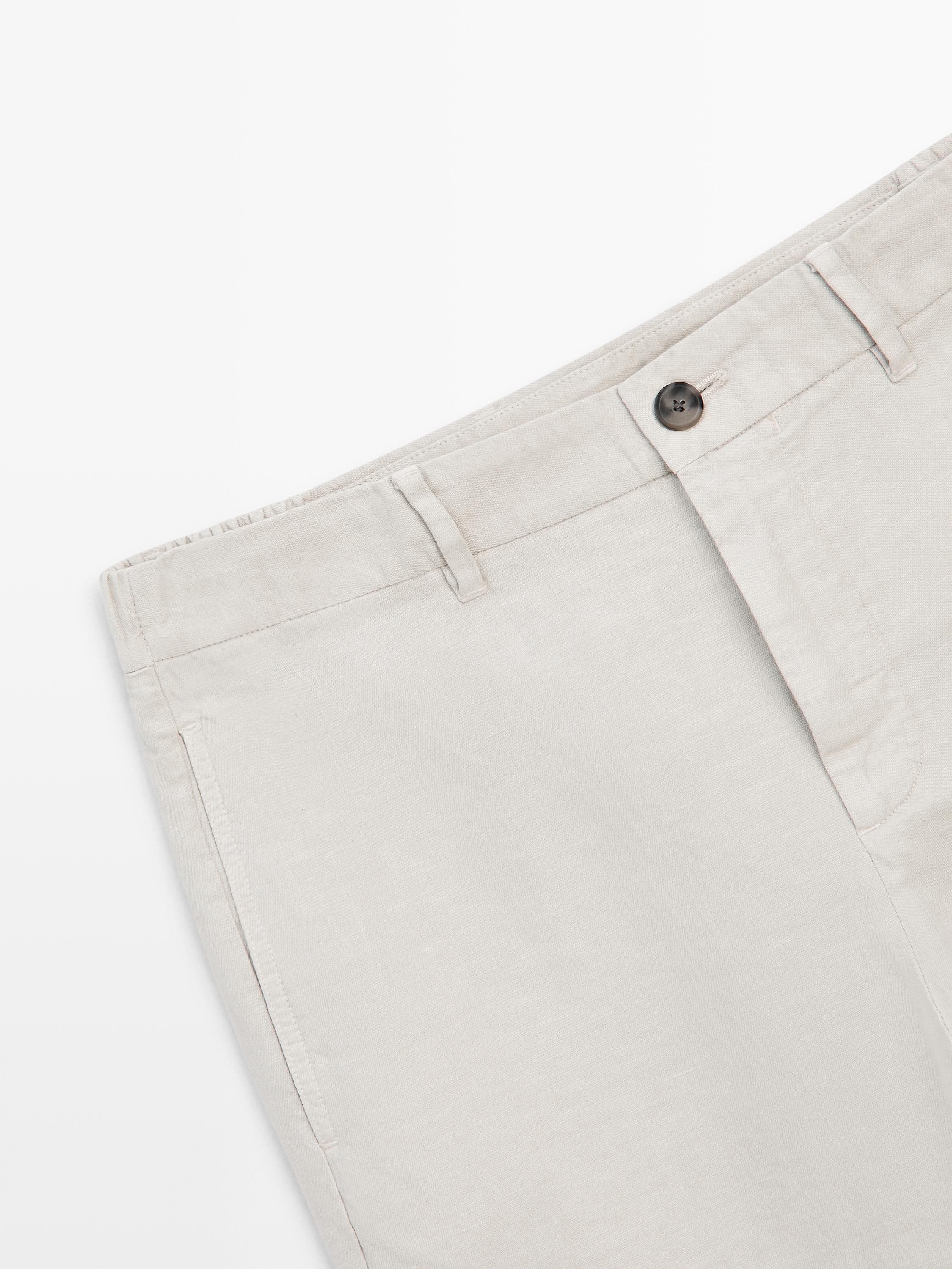 Linen blend tapered fit trousers
