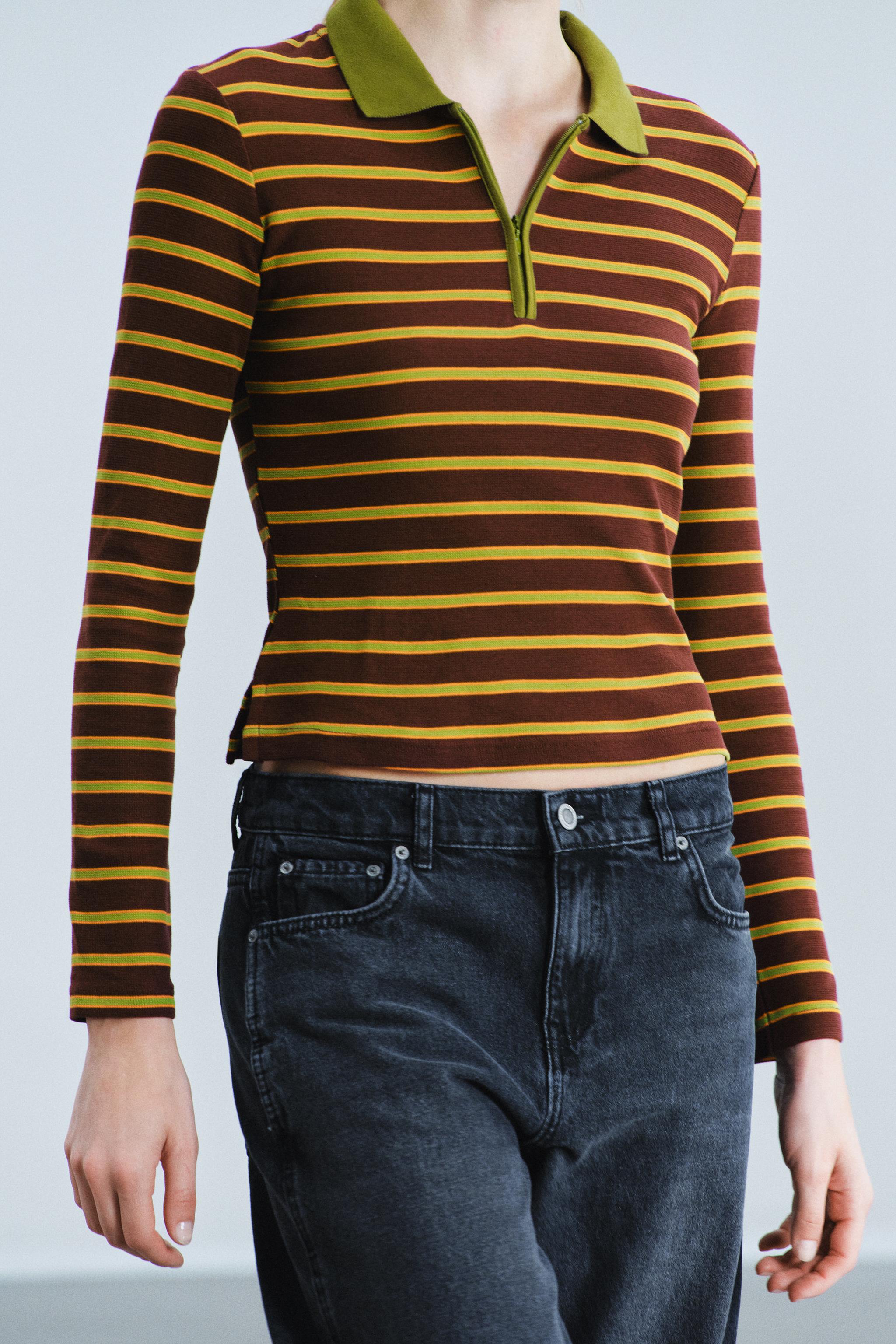 Zara KONTRAST ÇİZGİLİ POLO T-SHIRT görsel 2