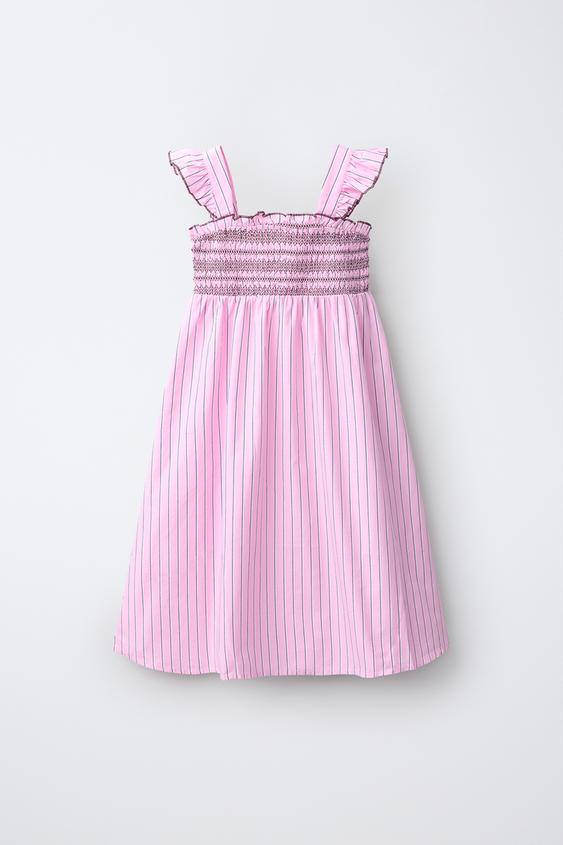 STRIPED SMOCKED DRESS - Pink by Zara - Image 0