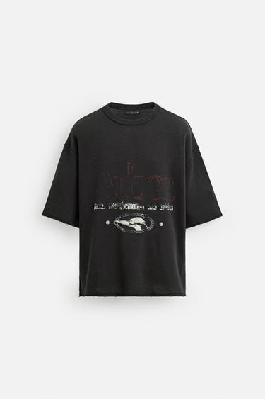 ВАРЕНА ТРИКОТАЖНА ФУТБОЛКА З ПРИНТОМ - Чорний Zara