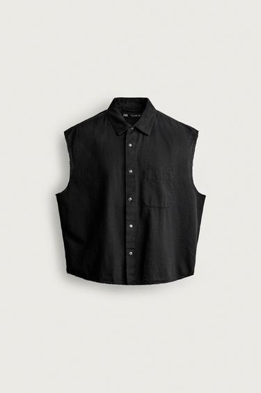 Zara PLAID CROPPED TANK SHIRT - Black