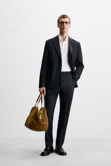 Zara 100% WOOL SUIT PANTS - Navy blue - Image 0