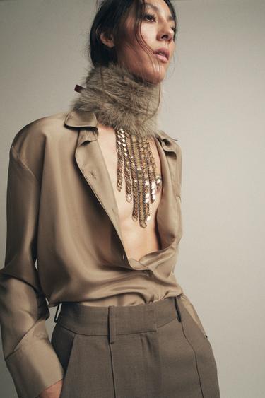 ZW COLLECTION SILK SHIRT WITH POCKET - Caramel by Zara