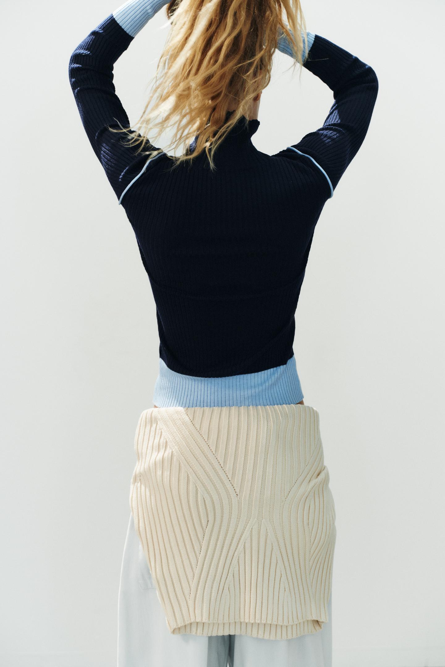Женский свитер Zara Ribbed Knit, цвет: Тёмно-синий — фото 4