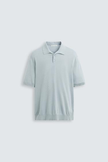 POLO DE MALHA EM ALGODÃO – SEDA - Azul-celeste da Zara