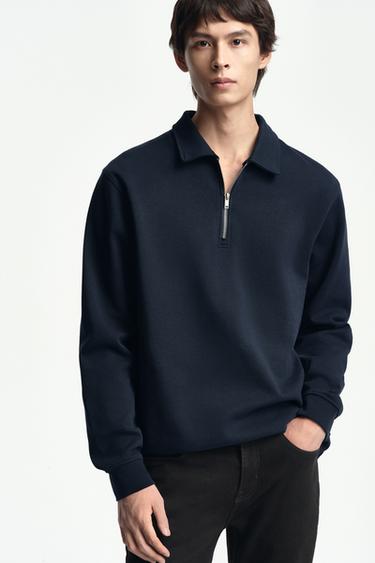 INTERLOCK POLO SWEATSHIRT WITH ZIP - Navy blue by Zara