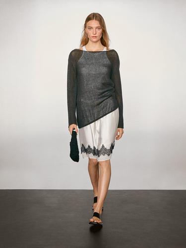 Falda mini lencera combinada contraste - Crudo de Zara