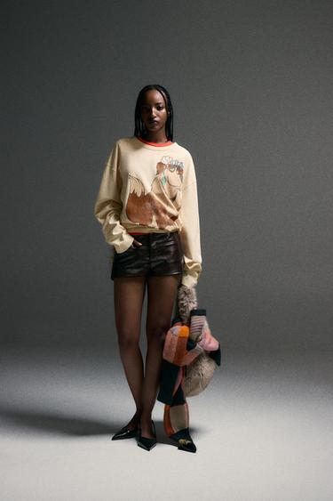 Zara HARRY LAMBERT FOR ZARA X DISNEY 拼接人造皮革迷你短褲 - 深棗紅色