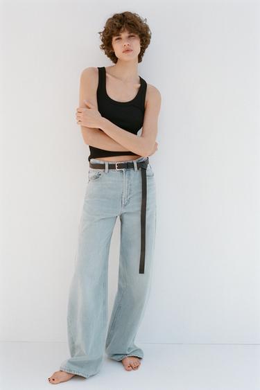Zara TRF HIGH WAIST EXTRA WIDE LEG JEANS - Light blue