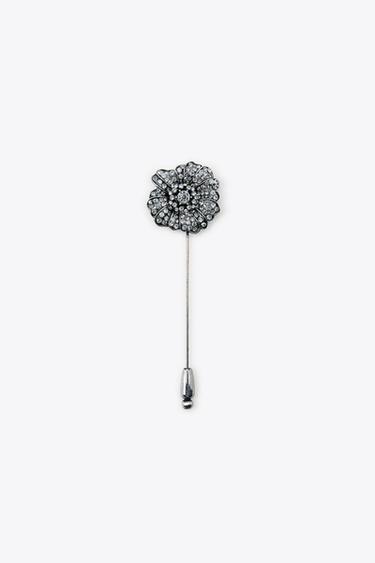 FLOWER GLITTER BROOCH - Silver by Zara
