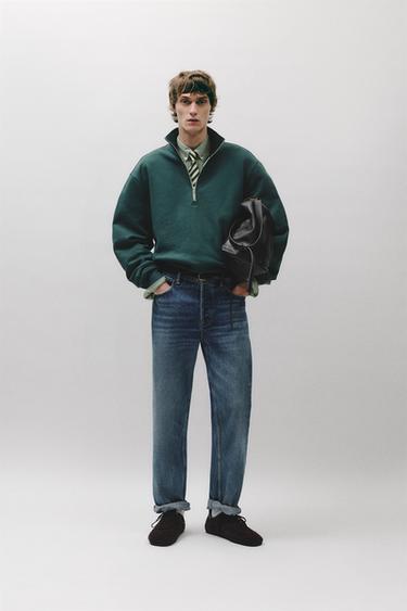 SWEATSHIRT REGULAR FIT MED LYNLÅSKRAVE - blå fra Zara