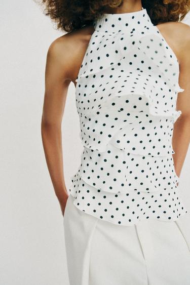 TOP HALTER À POIS - Blanc / Noir de Zara - Image 2