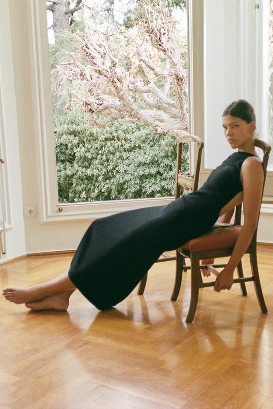LONG VISCOSE-BLEND STRAPPY DRESS - Black by Zara - Image 0