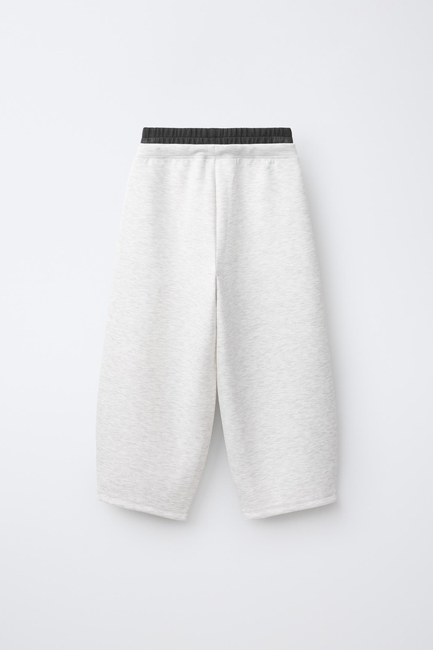 Детские брюки Zara Sporty Barrel-Leg Pants with Double Waistband, цвет: Серый меланжевый — фото 2