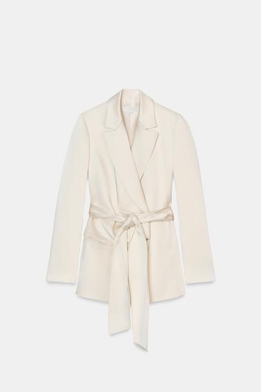 SATIN DRAPE BLAZER WITH BELT - Ecru by Zara - Image 0