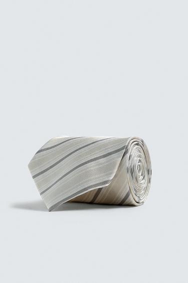 100% SILK STRIPED TIE - White / Grey by Zara - Image 0
