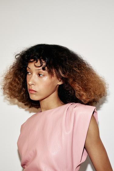 LEATHER EFFECT TOP WITH SHOULDER DARTS - Pink by Zara