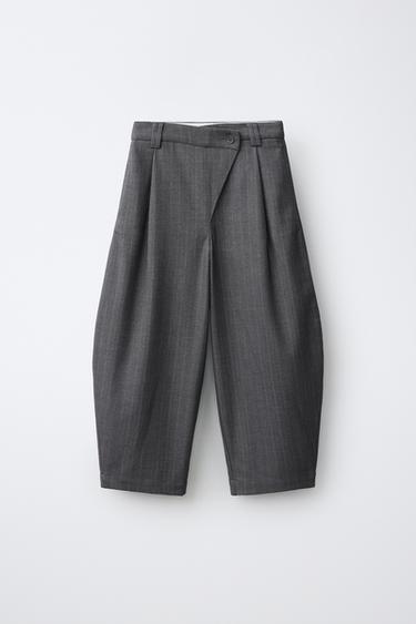 WRAP-WAIST TAILORED BARREL TROUSERS - Grey by Zara