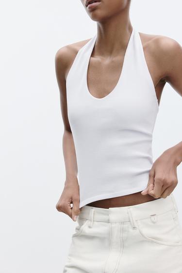 Zara HALTER TOP - White