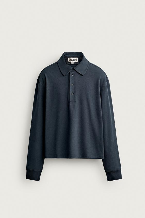 CROPPED FIT COTTON POLO SHIRT - Navy blue by Zara - Image 0
